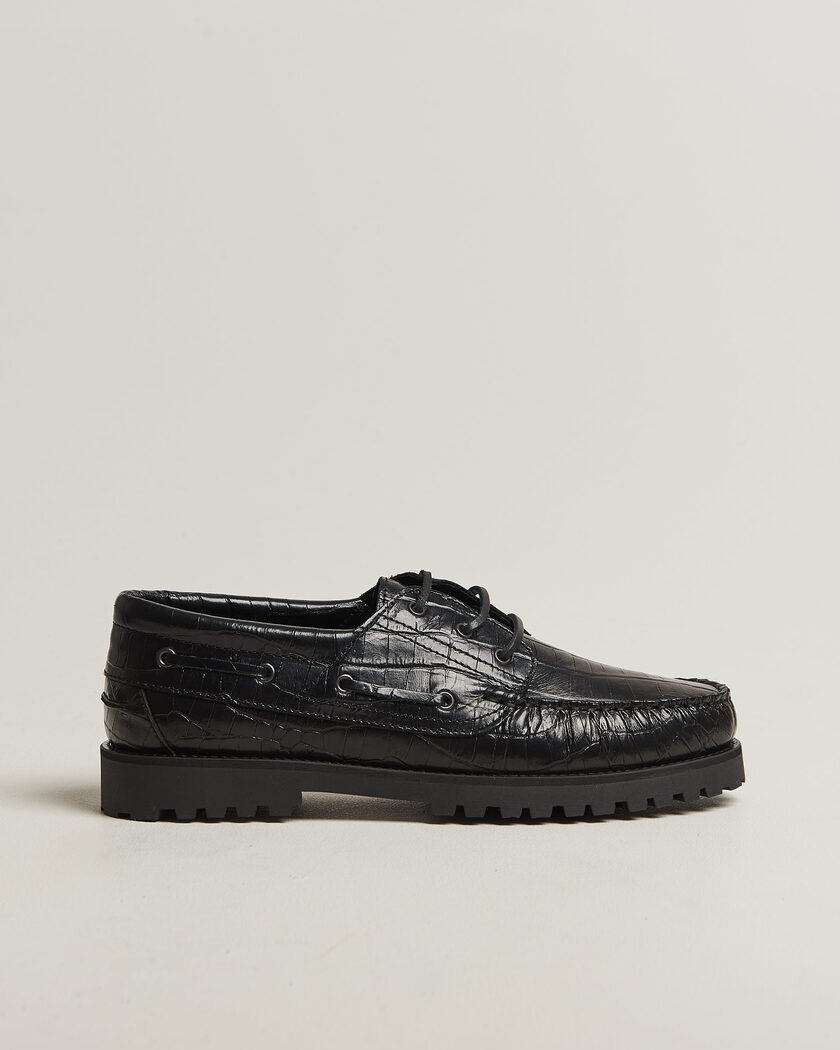 LES DEUX Croco Boat Shoe Black – Schwarz