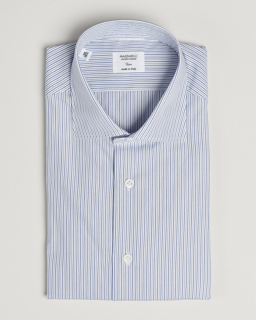 Mazzarelli Soft Cotton Popeline Shirt Blue Stripe – Blau
