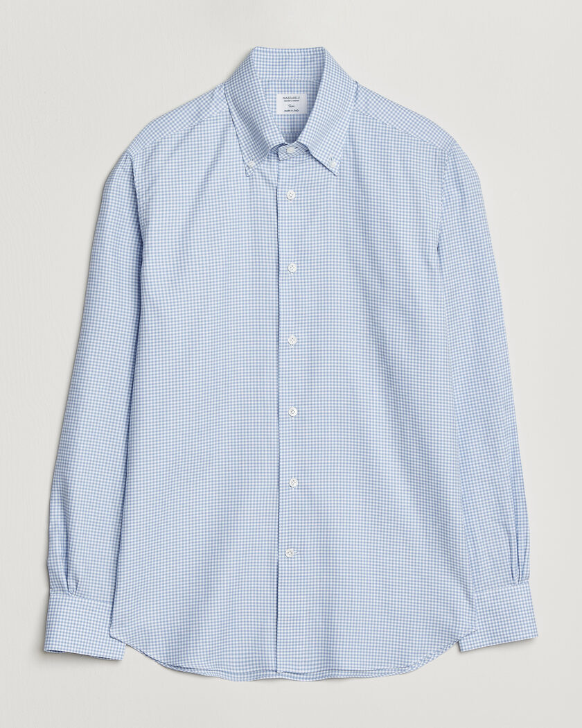 Mazzarelli Soft Oxford Button Down Shirt Light Blue Check – Blau