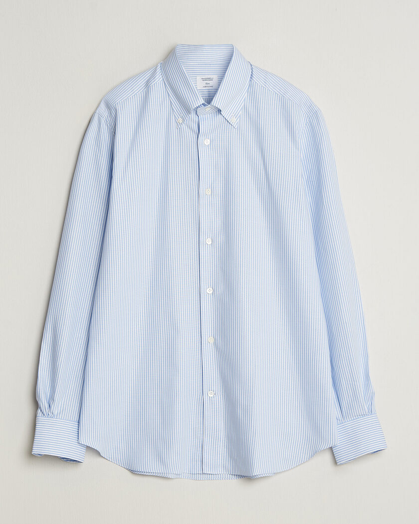 Mazzarelli Soft Oxford Button Down Shirt Light Blue Stripe – Blau