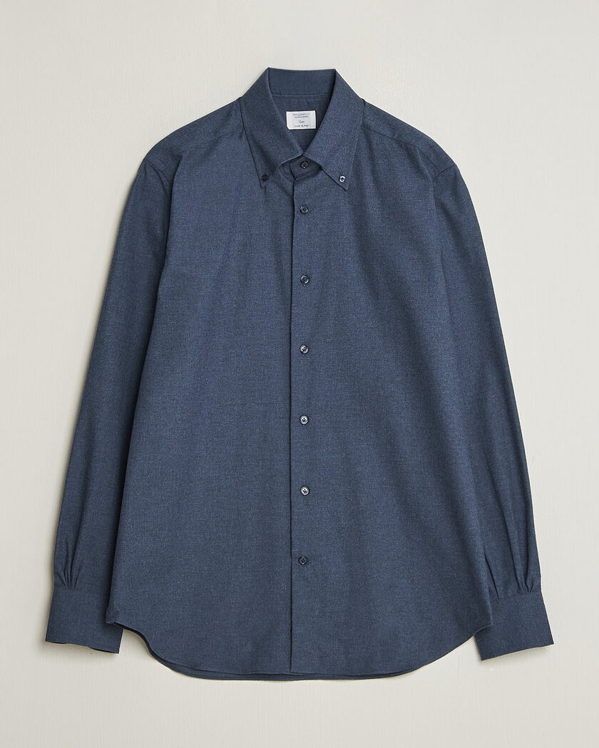 Mazzarelli Soft Flannel Button Down Shirt Navy – Blau
