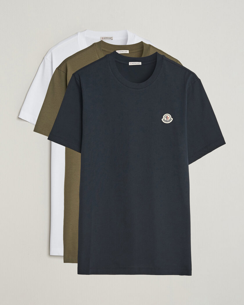 Moncler 3-Pack Logo T-Shirts Blue/Military/White – Mehrfarbig