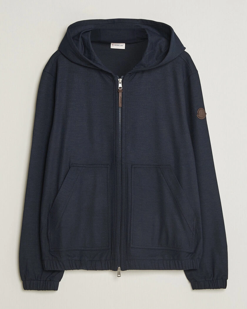 Moncler Full Zip Flannel Hoodie Navy – Blau