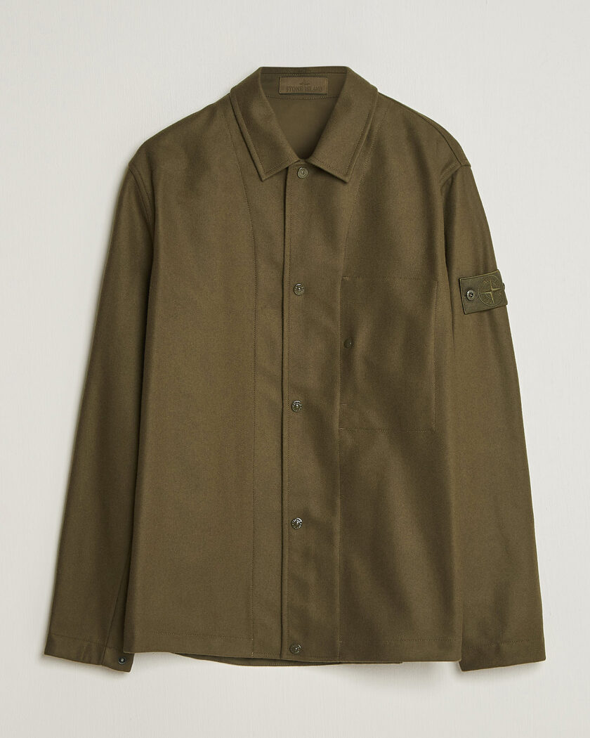 Stone Island Ghost Wool/Nylon Flannel Overshirt Miltary Green – Grün