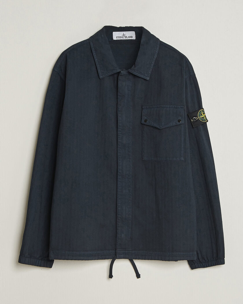 Stone Island Garment Dyed Cotton Herringbone Overshirt Navy Blue – Blau