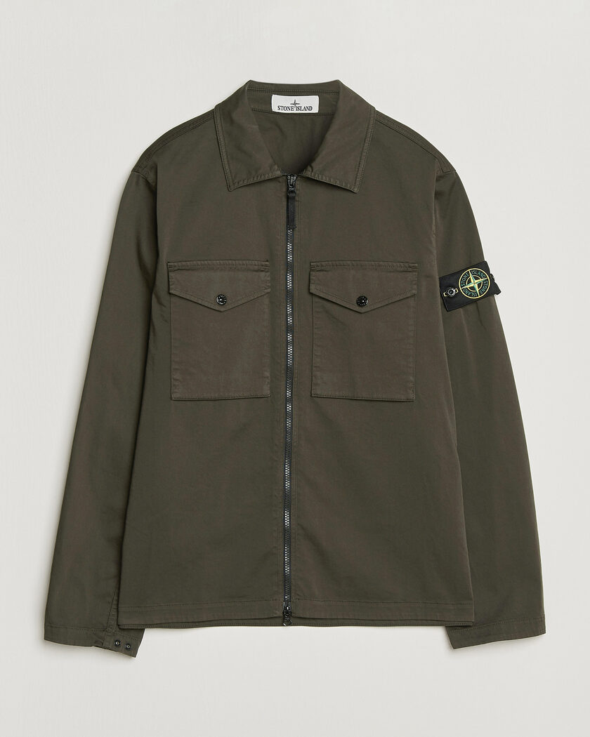 Stone Island Organic Cotton Satin Stretch Zip Overshirt Grey – Grau