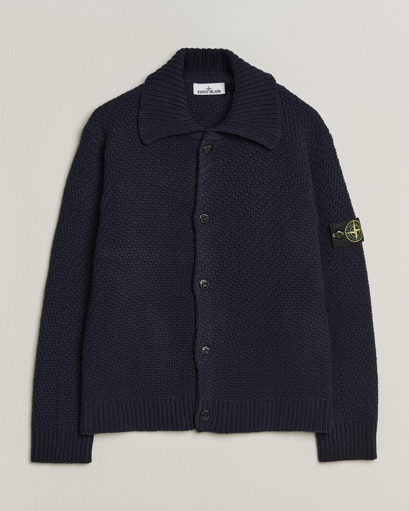 Stone Island Basket Stitch Lambswool Cardigan Navy Blue – Blau