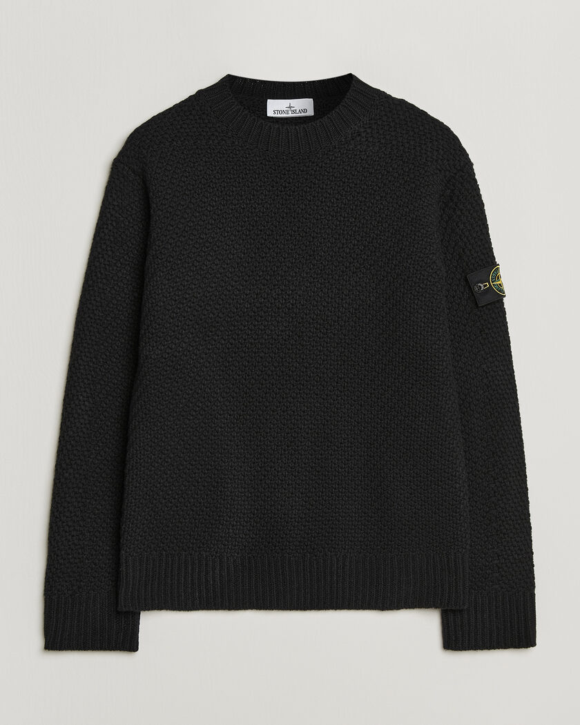 Stone Island Basket Stitch Lambswool Crew Neck Black – Schwarz