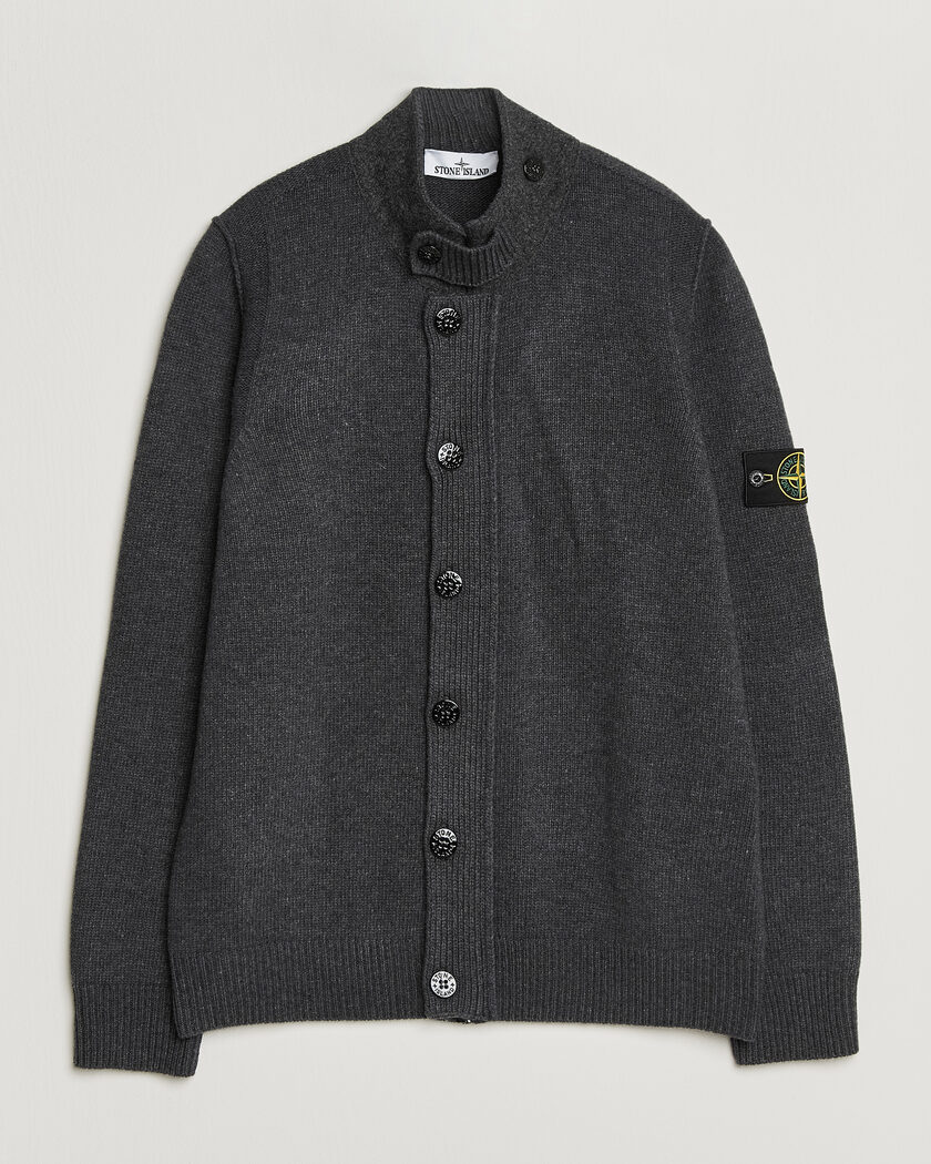 Stone Island Knitted Lambswool Zip Button Cardigan Melange Lead – Grau