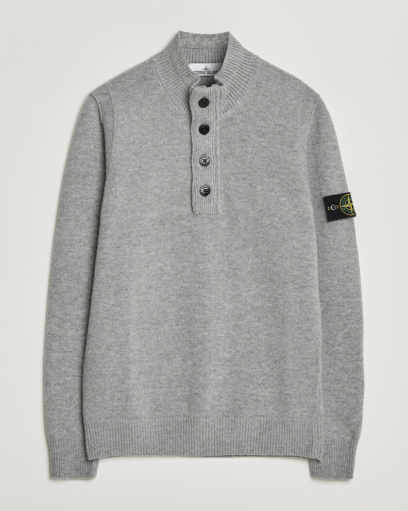 Stone Island Knitted Lambswool Half Button Zip Grey Melange – Grau