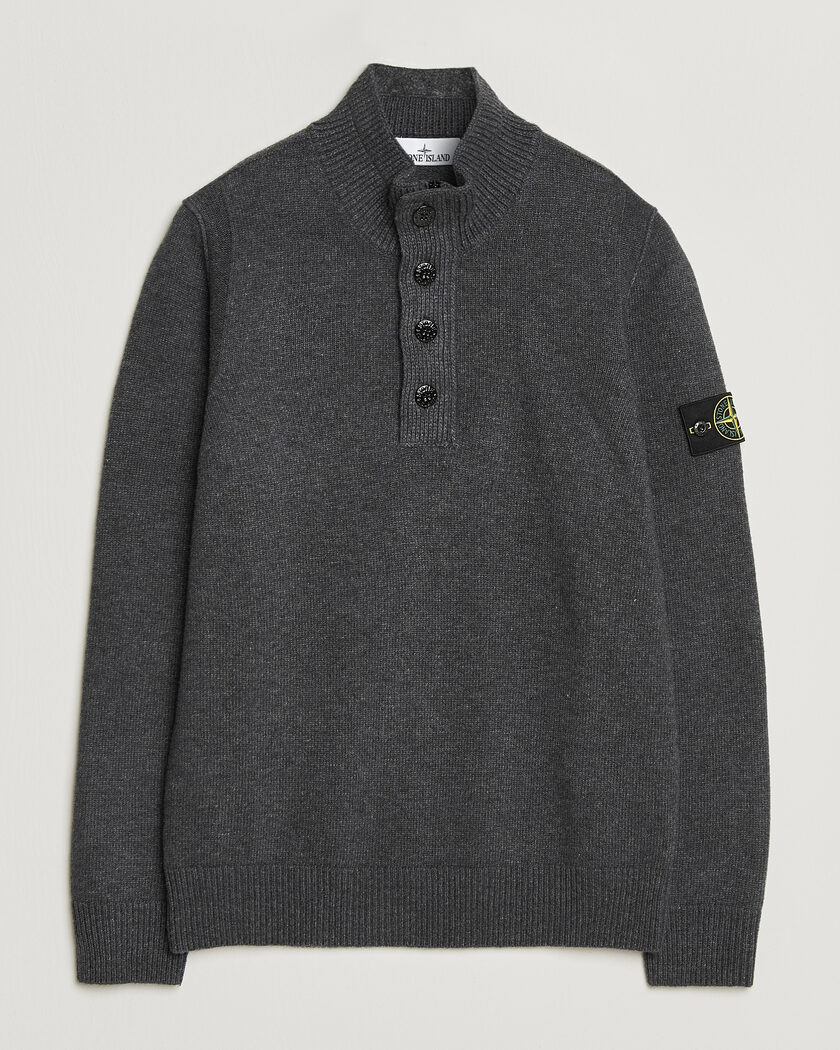 Stone Island Knitted Lambswool Half Button Zip Melange Lead – Grau