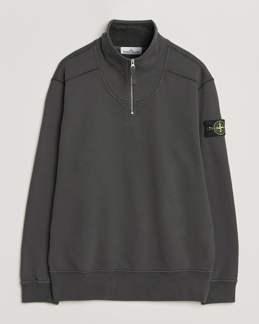 Stone Island Brushed Cotton Fleece Half Zip Lead Grey – Grau