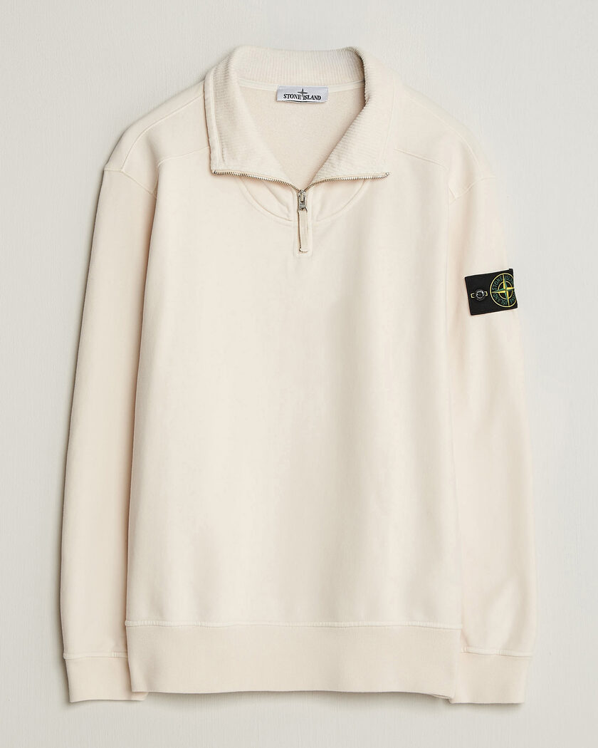 Stone Island Brushed Cotton Fleece Half Zip Ivory – Weiß