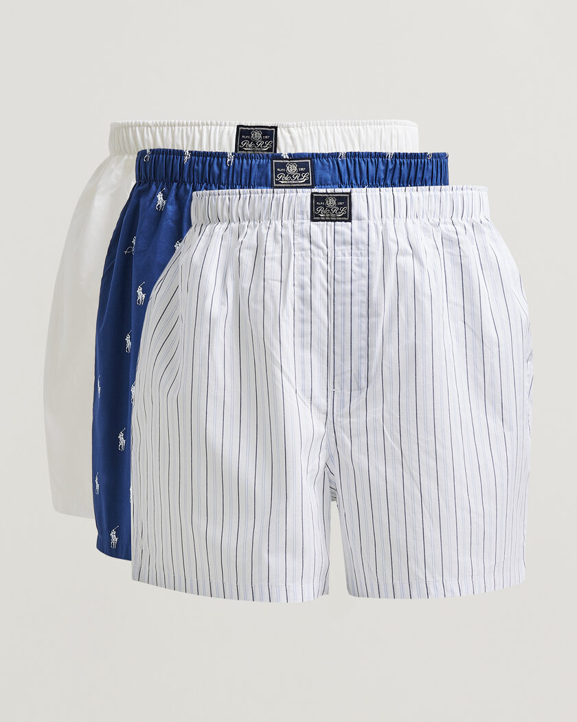 Polo Ralph Lauren 3-Pack Woven Boxer Blue/White – Mehrfarbig