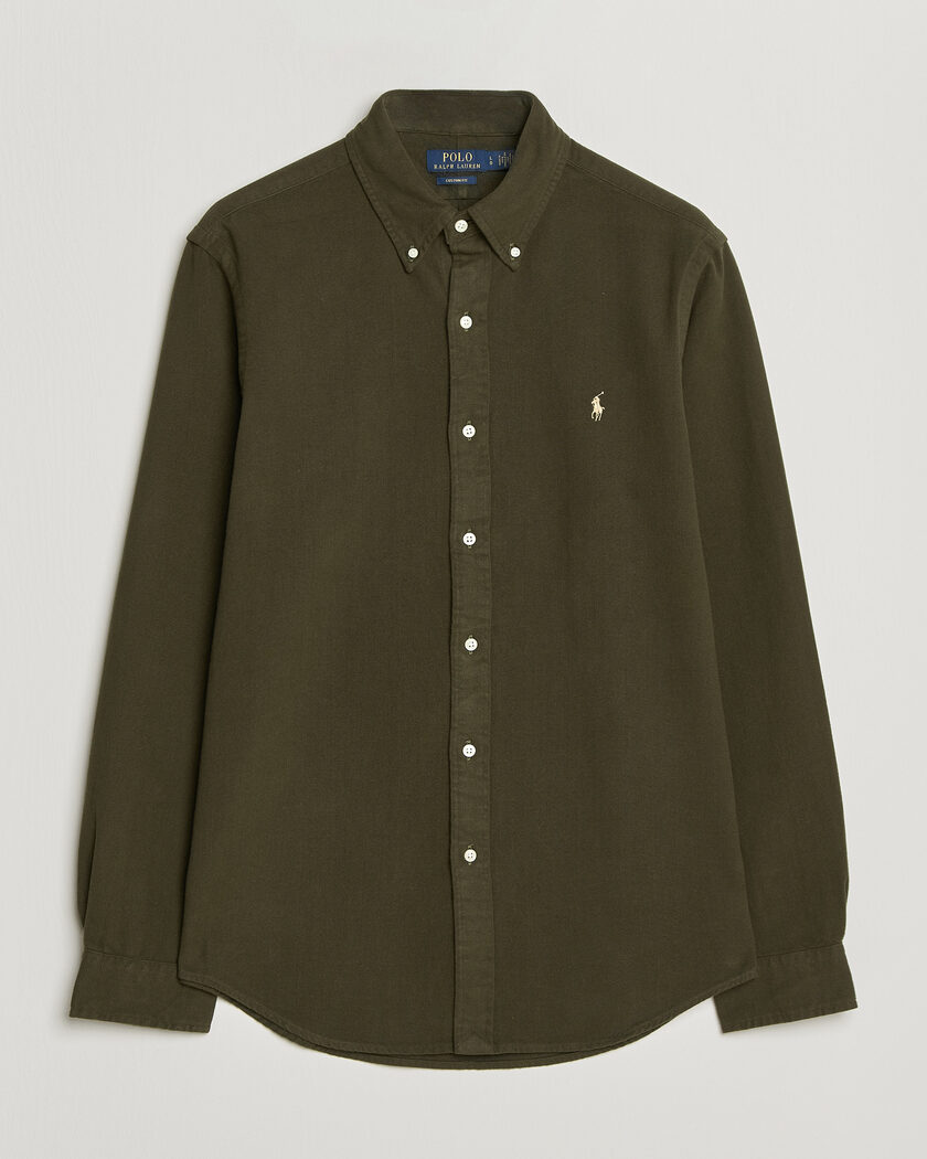 Polo Ralph Lauren Custom Fit Brushed Flannel Shirt Company Olive – Grün