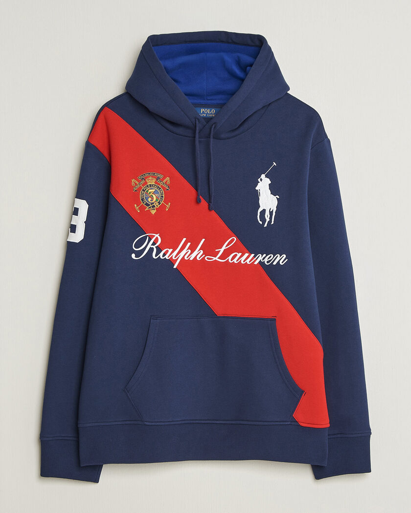 Polo Ralph Lauren Diagonal Stripe Big Pony Hoodie Newport Navy – Blau