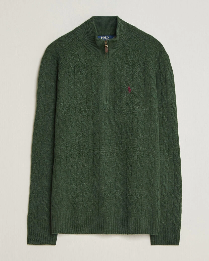 Polo Ralph Lauren Wool/Cashmere Cable Half Zip Lodgepole Pine Heather – Grün