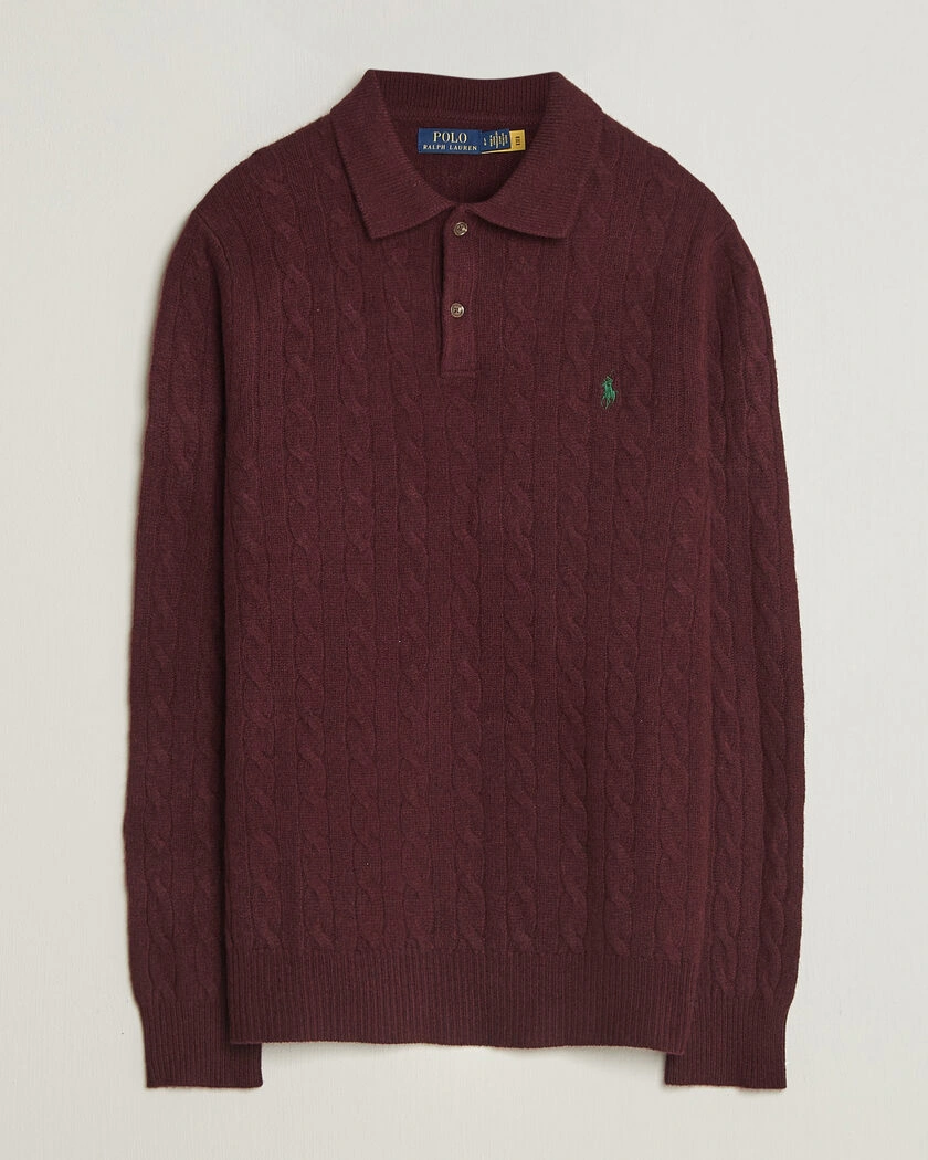 Polo Ralph Lauren Wool/Cashmere Cable Knit Polo Aged Wine Heather – Rot