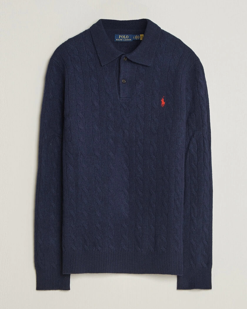 Polo Ralph Lauren Wool/Cashmere Cable Knit Polo Hunter Navy – Blau