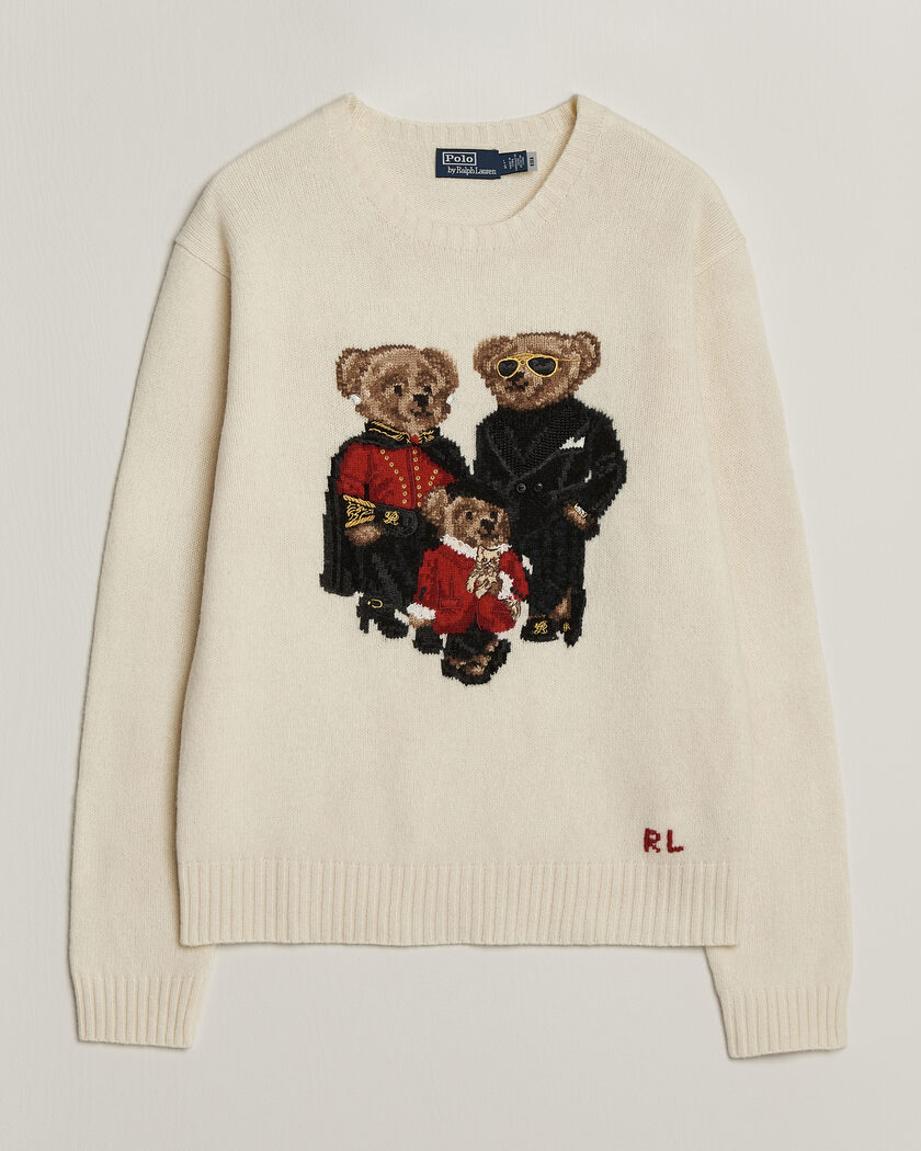 Polo Ralph Lauren Wool Blend Bear Sweater Authentic Cream – Weiß