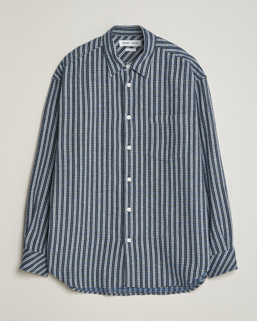 Samsøe Samsøe Luan Brushed Cotton Checked Shirt Cyaneus – Blau