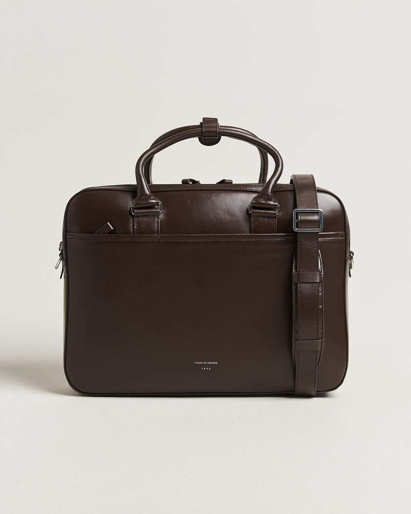 Tiger of Sweden Burin Smooth Leather Briefcase Dark Brown – Braun