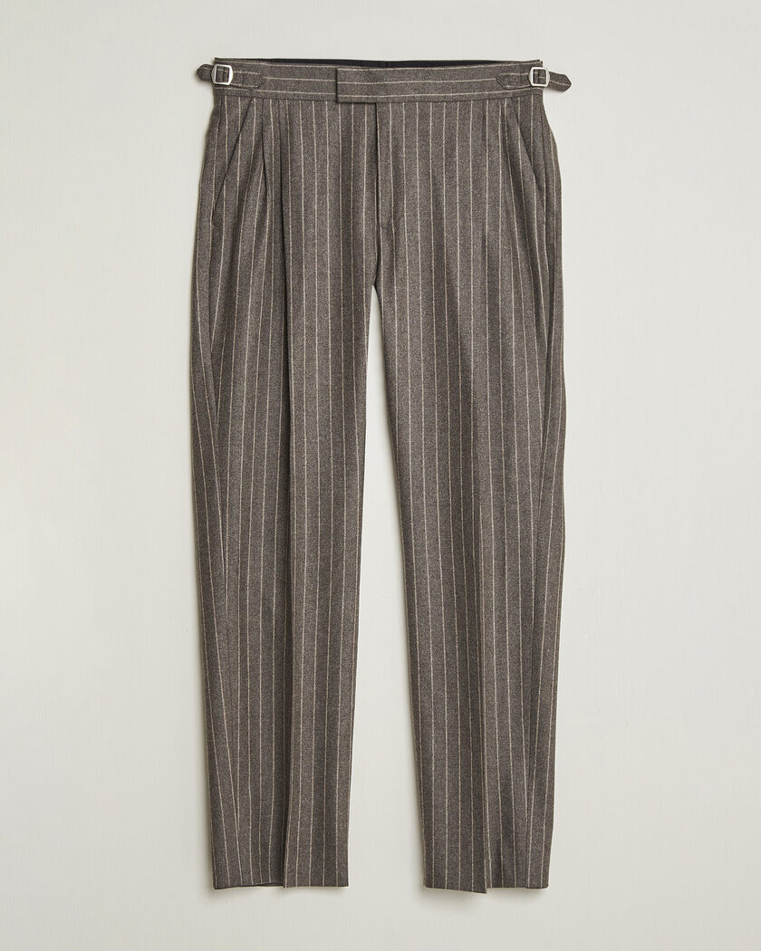 Tiger of Sweden Theo Wool Pleated Pinstriped Trousers Grey Brown – Braun