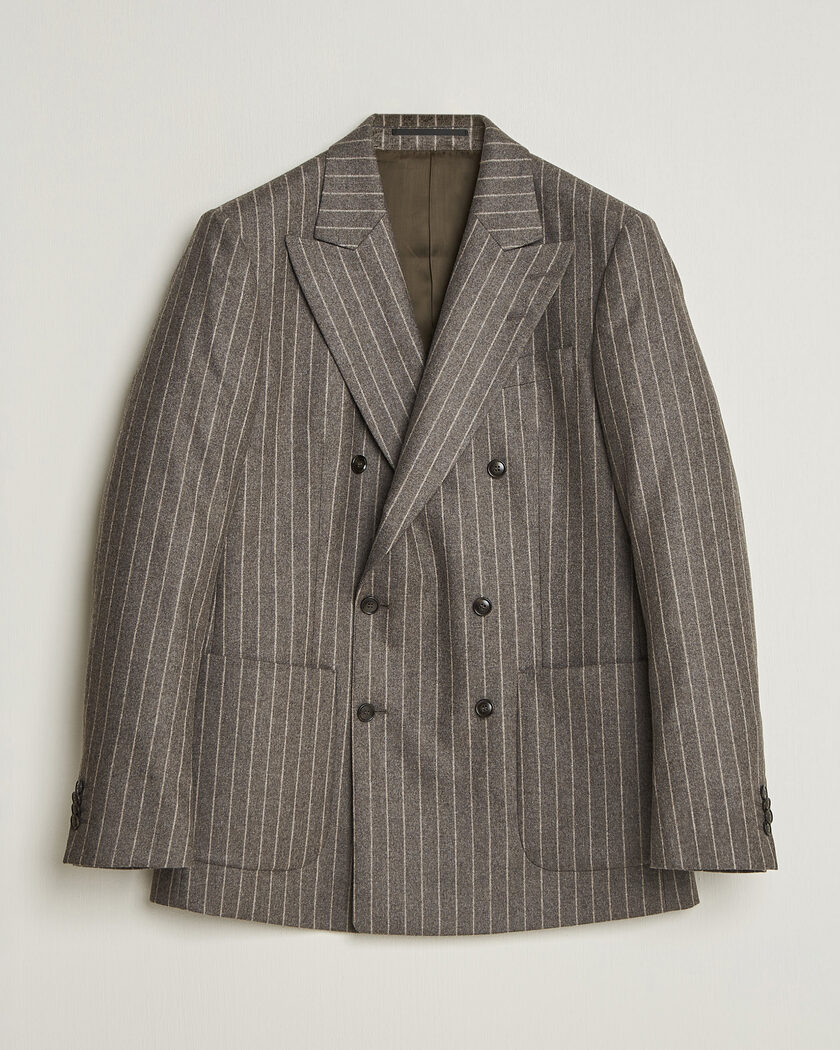 Tiger of Sweden Joachim Wool Double Breasted Pinstriped Blazer Grey Brown – Braun
