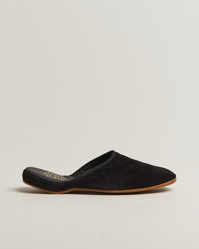 Bowhill & Elliott Mule Slipper Quilt Lining Black Suede – Schwarz