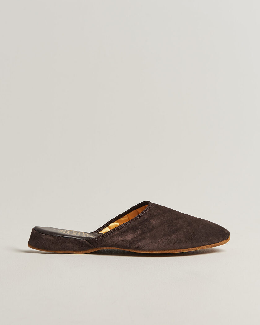 Bowhill & Elliott Mule Slipper Quilt Lining Chocolate Suede – Braun