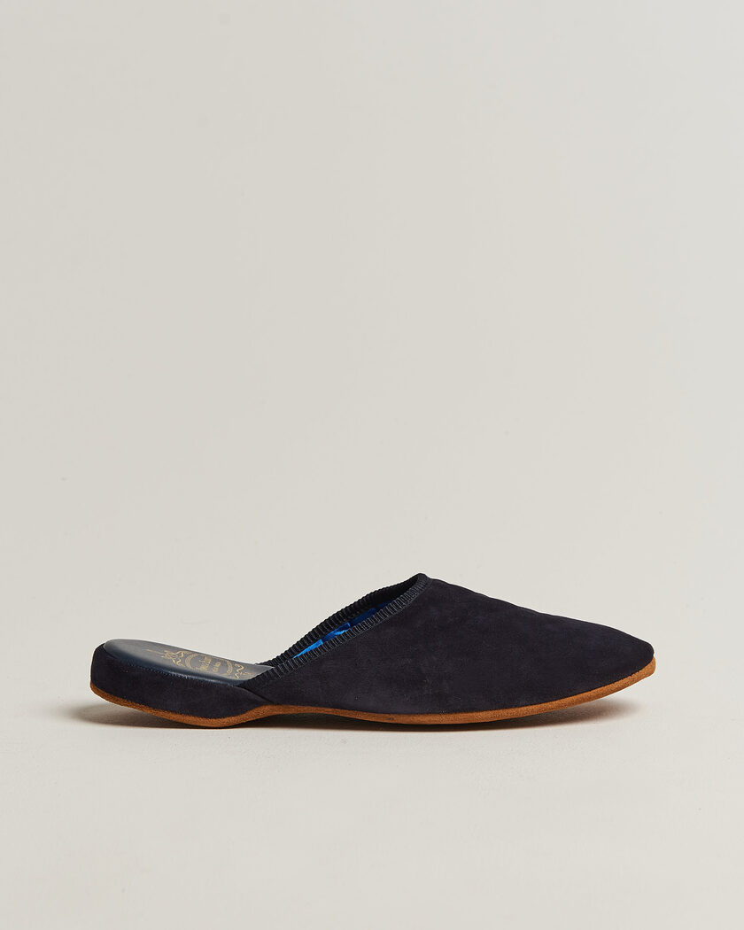 Bowhill & Elliott Mule Slipper Quilt Lining Navy Suede – Blau