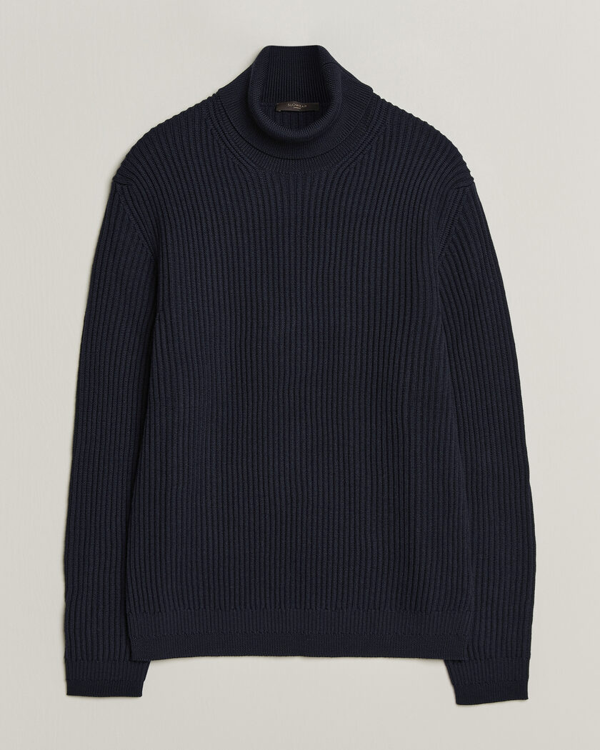 Zanone Fishermans Rib Rollneck Navy – Blau