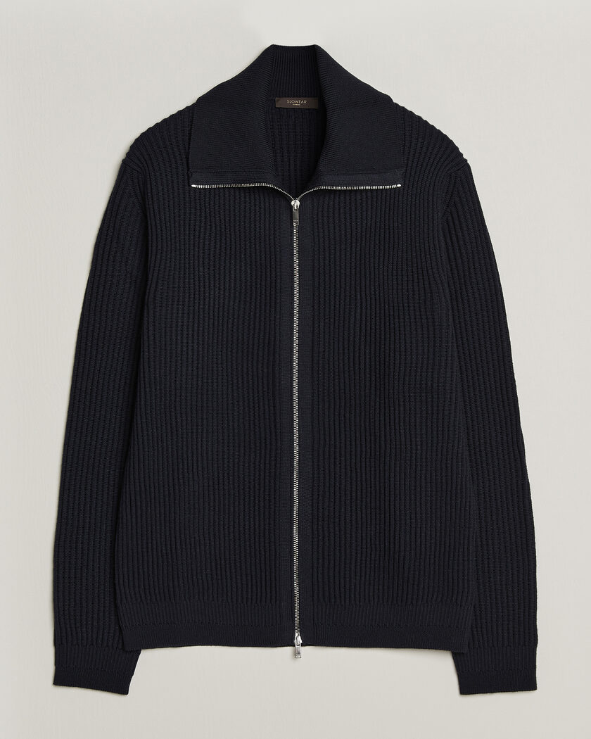 Zanone Fishermans Rib Full Zip Cardigan Navy – Blau