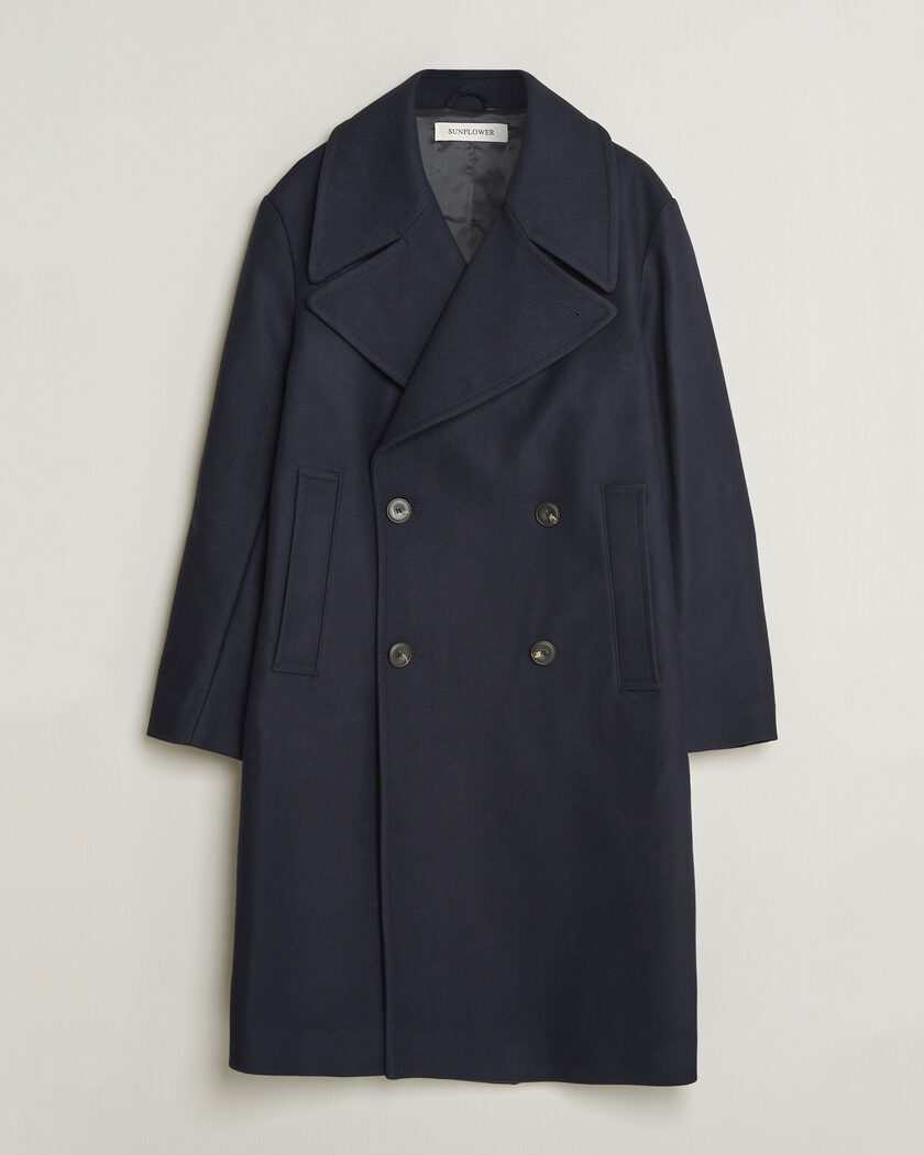 Sunflower Double Breasted Wool Blend Coat Navy – Blau