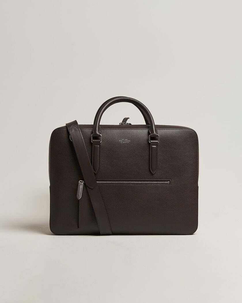 Smythson Ludlow Slim Briefcase With Zip Front Dark Brown – Braun