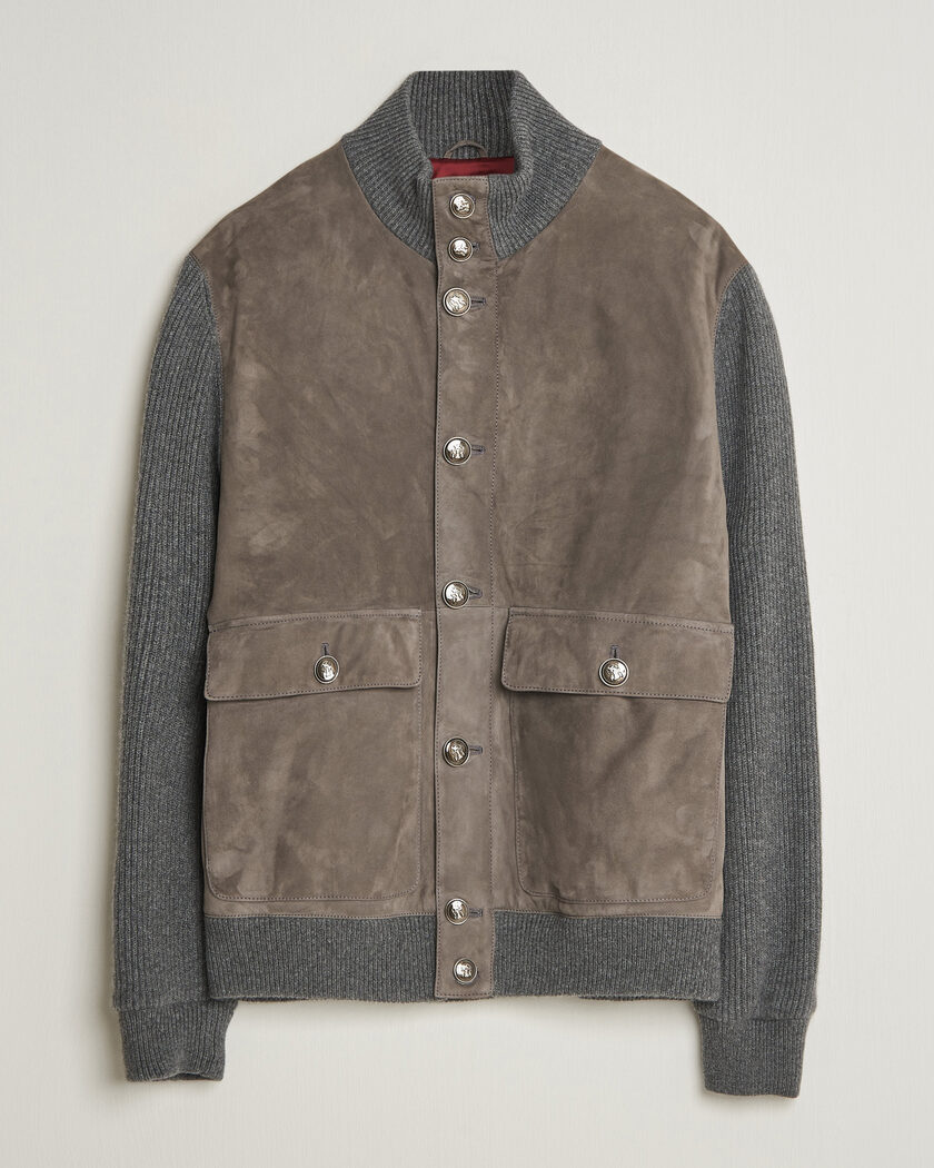 Brunello Cucinelli Cashmere/Suede Down Jacket Grey Melange – Grau