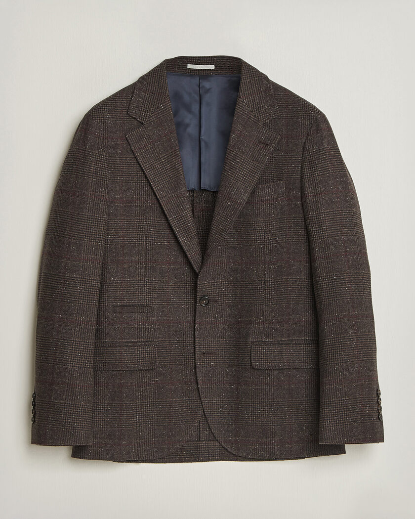 Brunello Cucinelli Cashmere/Silk Prince Of Wales Blazer Dark Brown – Braun