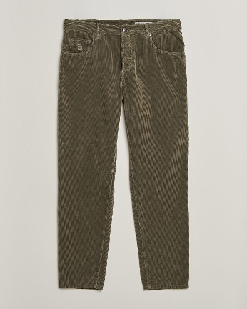 Brunello Cucinelli Leisure Fit Corduroy 5-Pocket Pants Olive – Grün