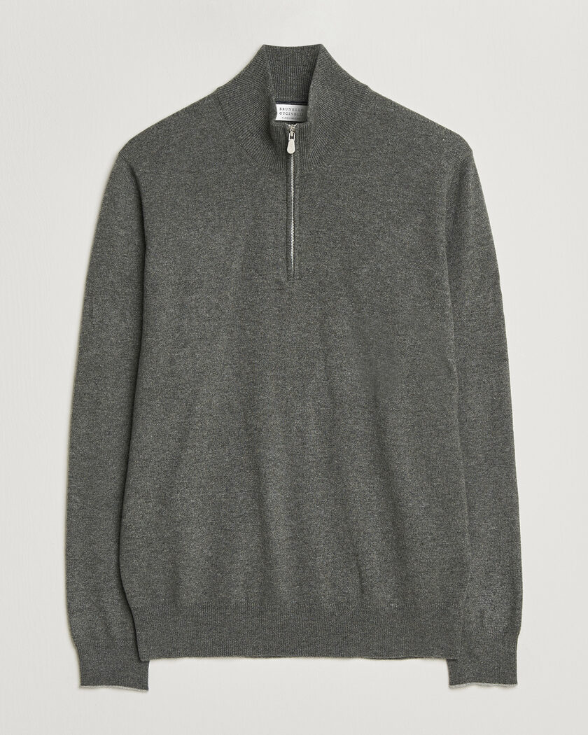 Brunello Cucinelli 2 Ply Cashmere Half Zip Forest Green – Grün