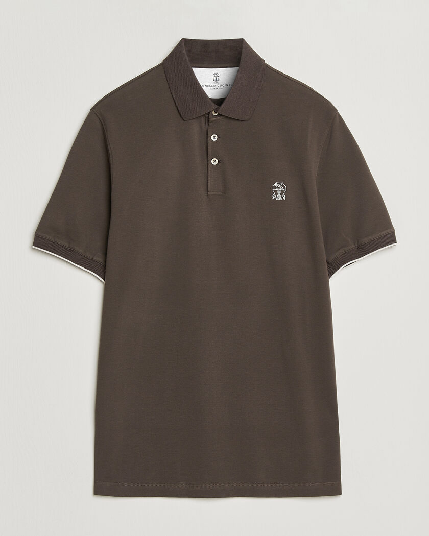 Brunello Cucinelli Short Sleeve Logo Polo Dark Brown – Braun