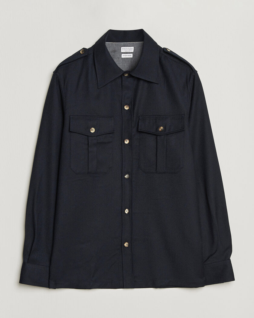 Brunello Cucinelli Flannel Double Pocket Overshirt Navy – Blau