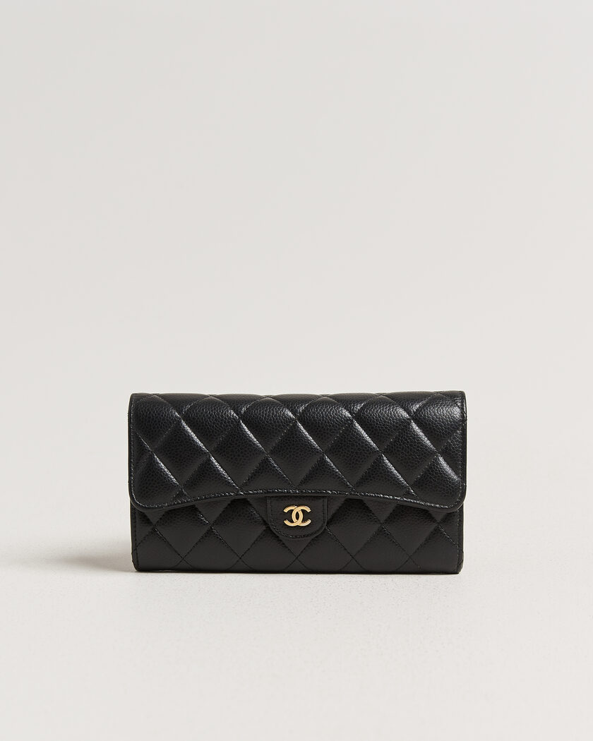 Chanel Pre-Owned Classic  Long Flap Wallet Caviar Leather Black – Schwarz