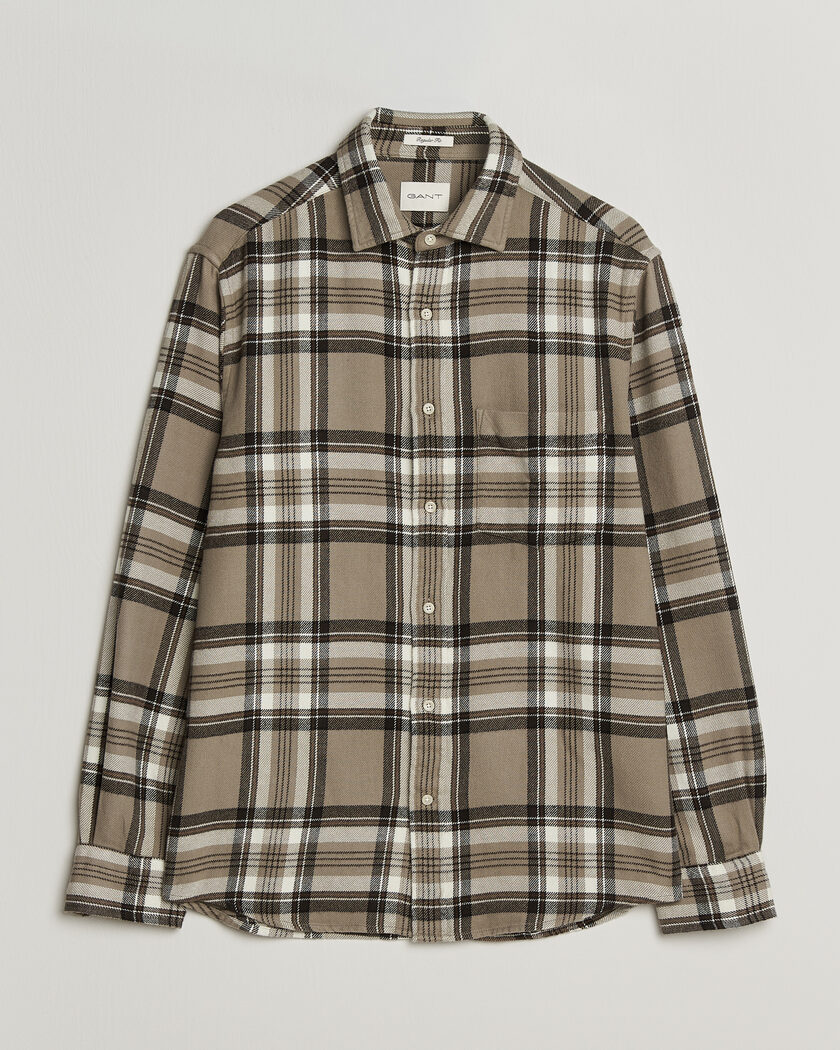 Gant Regular Fit Flannel Checked Overshirt Mist Taupe – Beige