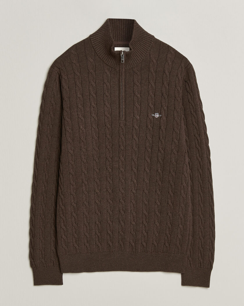 Gant Cotton Cable Half Zip Black Brown Melange – Braun