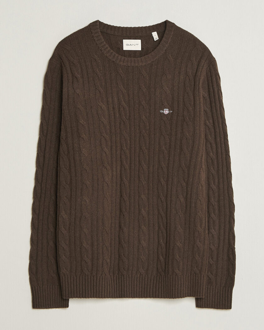 Gant Lambswool Cable Crew Neck Black Brown – Braun