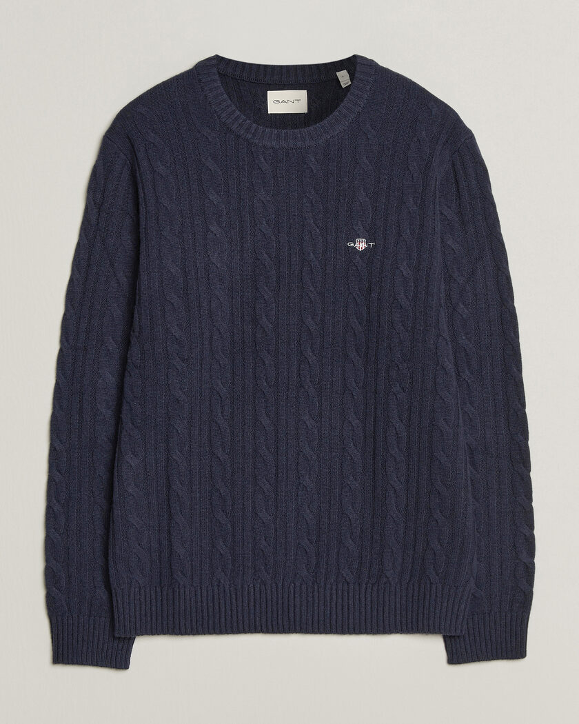 Gant Lambswool Cable Crew Neck Evening Blue – Blau