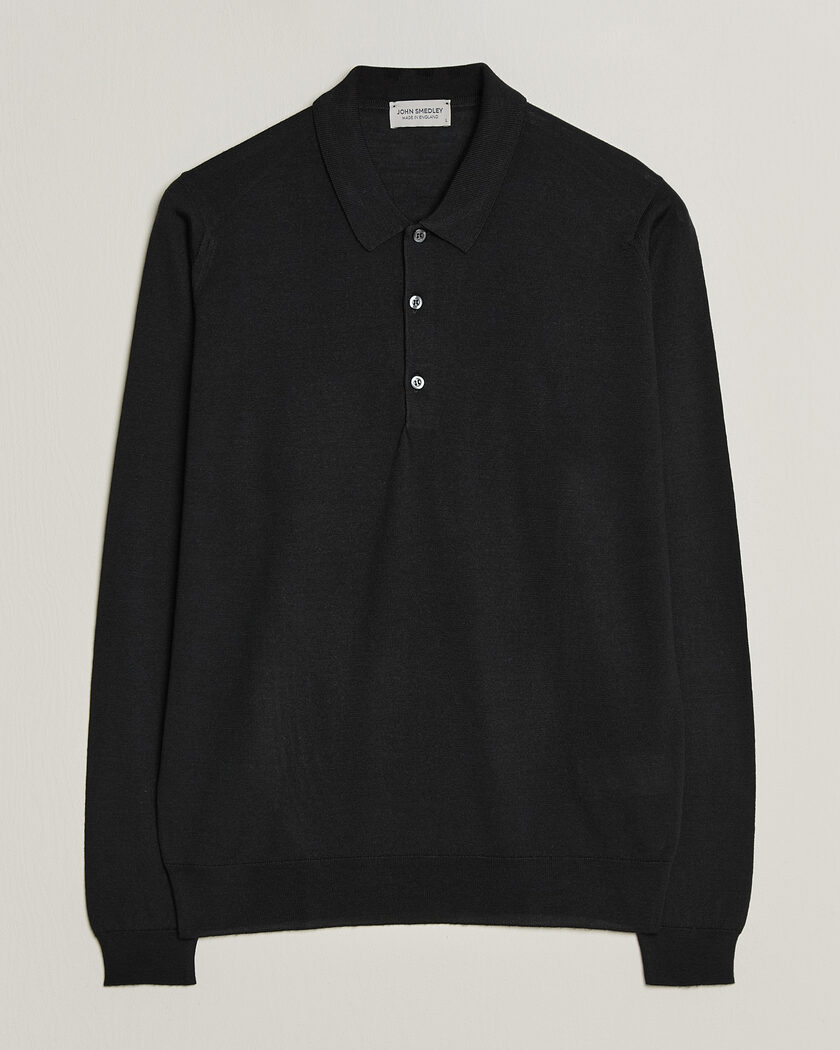 John Smedley Belper Extra Fine Merino Polo Pullover Black – Schwarz