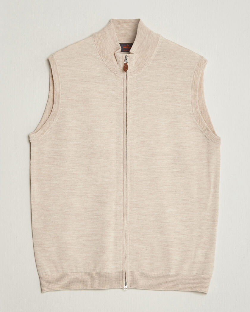 Morris Merino Zip Vest Off White – Beige