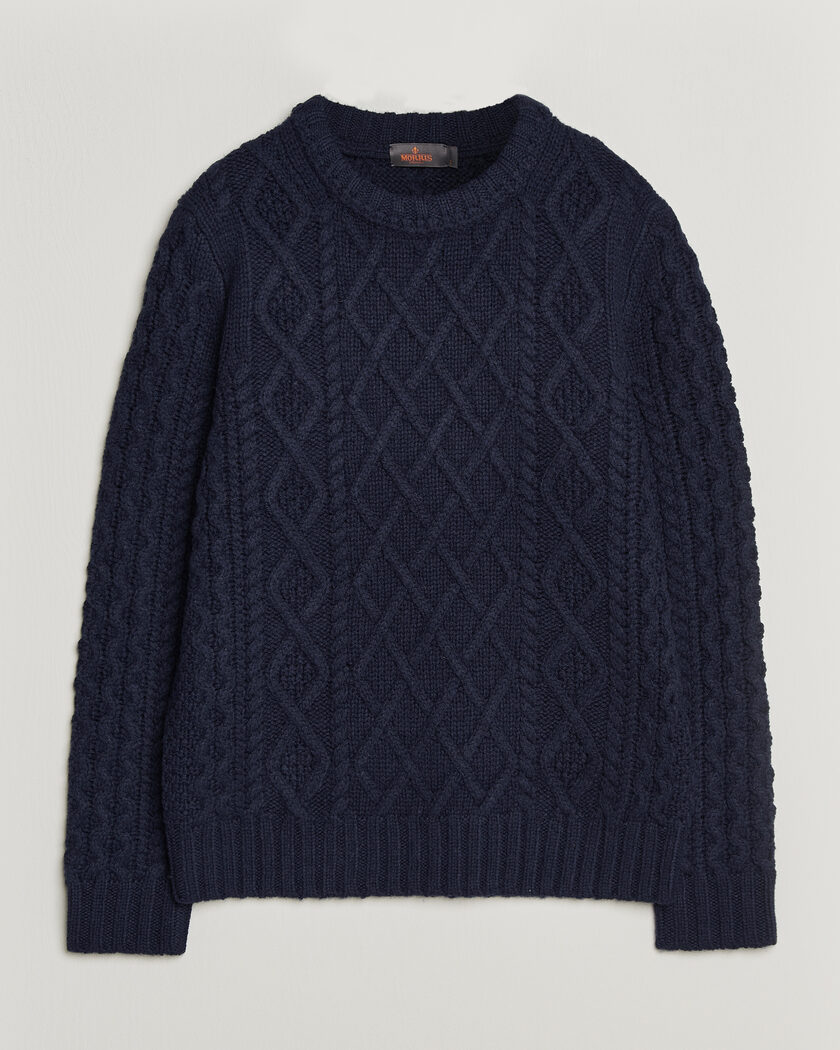 Morris Ramsey Cable Sweater Navy – Blau