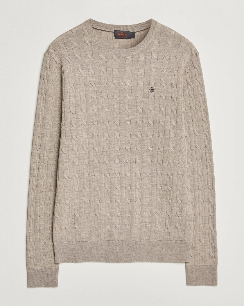 Morris Merino Cable O-Neck Khaki – Beige